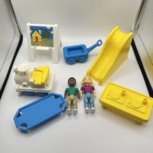 VTG Playskool Dollhouse Preschool Replacement Parts Dolls Slide Train Wagon Cot